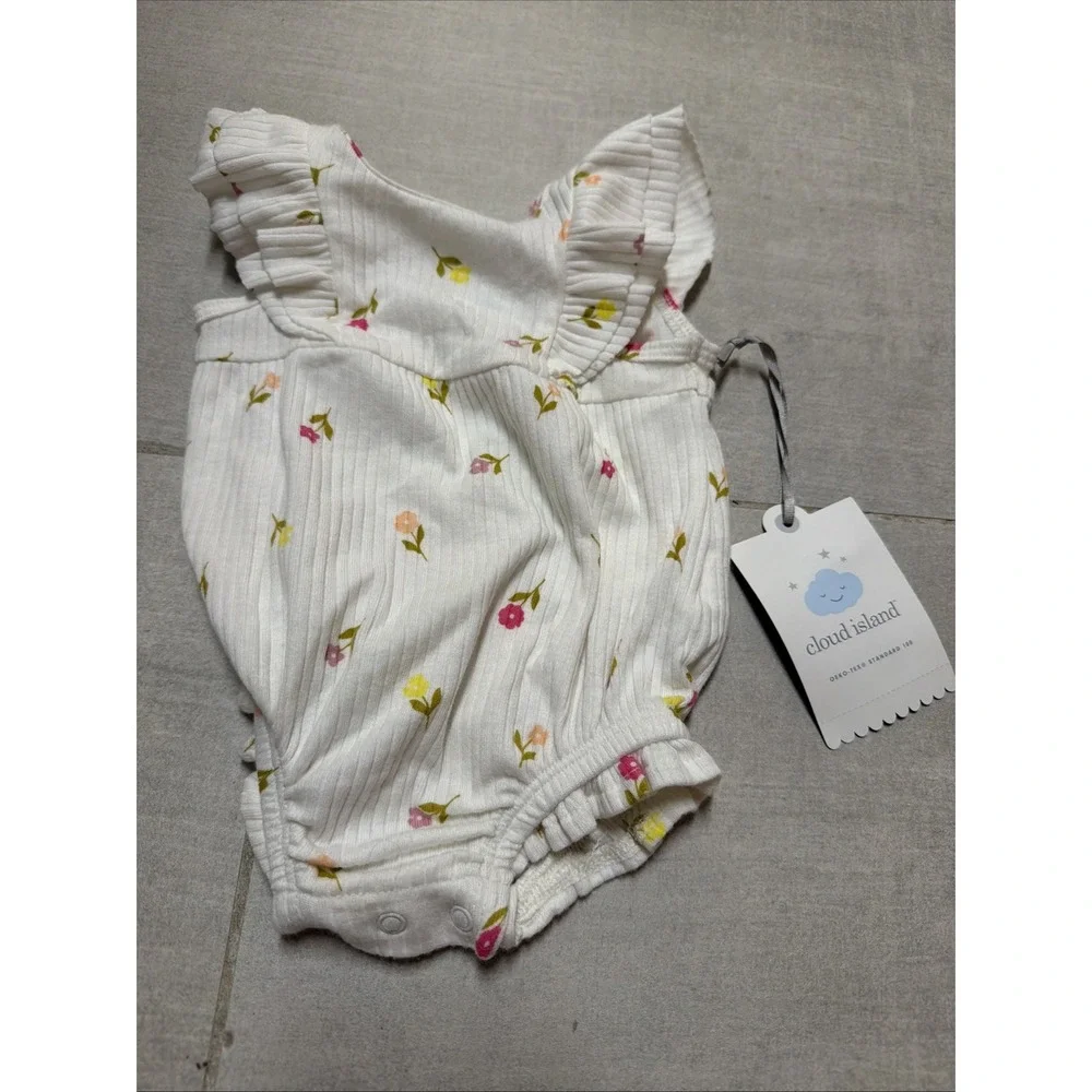CLOUD ISLAND BABY Newborn CREAM FLORAL GIRLS SLEEVELESS ONE PIECE NWT